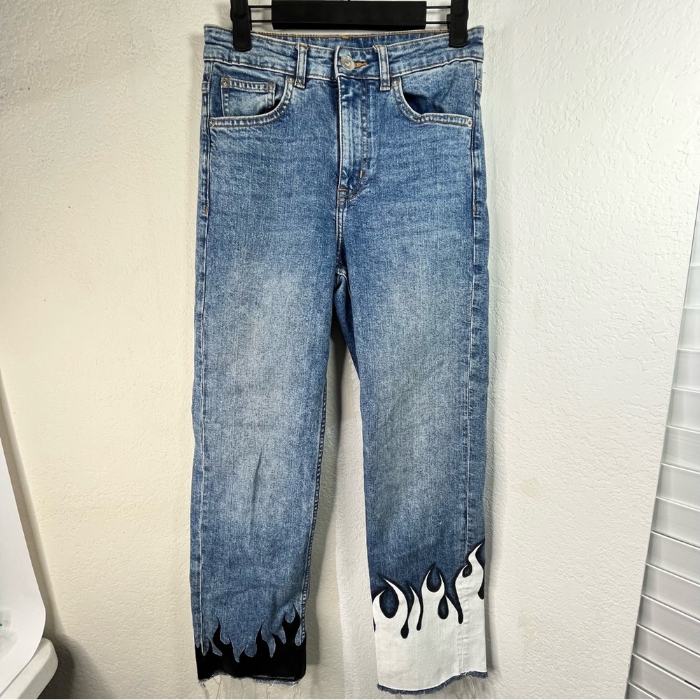 H&M Divided Painted Acid Wash High Rise Jeans Size 4